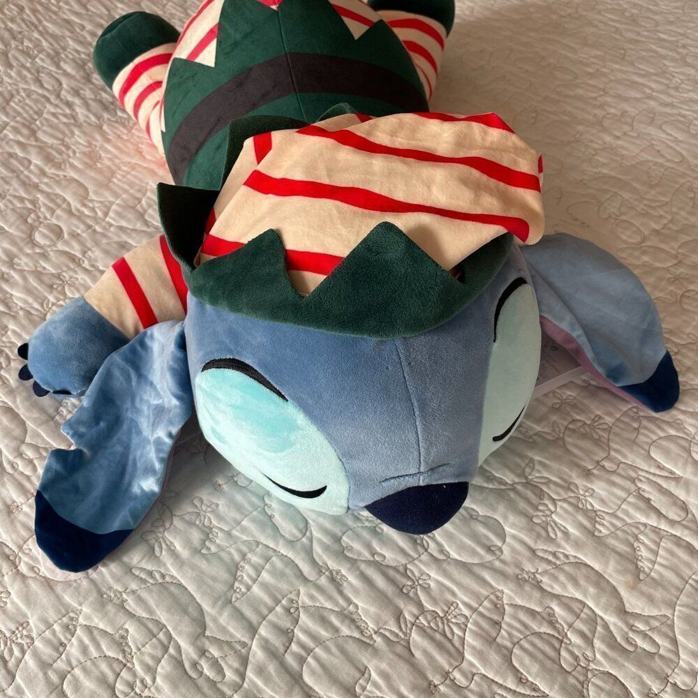 Cudleezz Stitch Disney‎ Christmas Elf Sleeping Plush Stripe 24" Large Soft - Picture 7 of 11